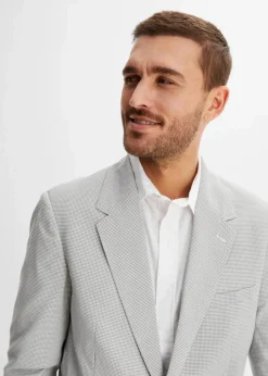 bonprix Anzüge & Sakkos|Sakko in Seersucker-Qualität, Regular Fit wollweiß/hellgrau meliert