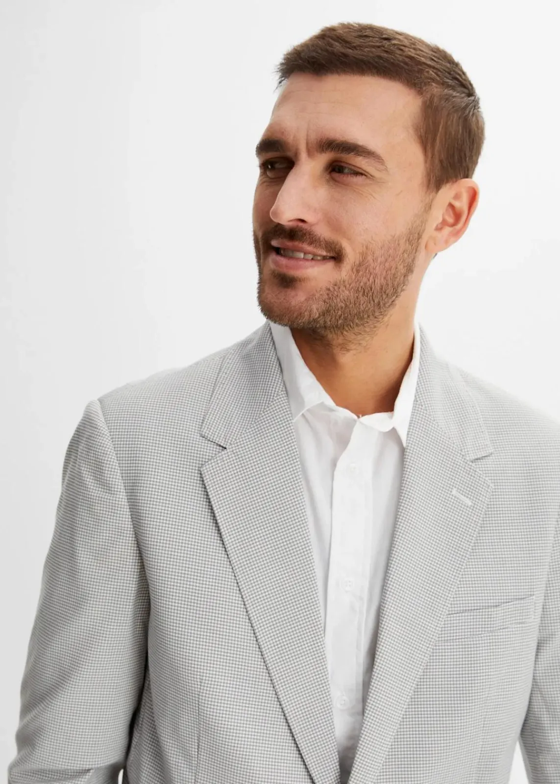 bonprix Anzüge & Sakkos|Sakko in Seersucker-Qualität, Regular Fit wollweiß/hellgrau meliert