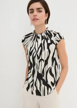 bonprix Bekleidung·Jacken & Mäntel|Blusen & Tuniken|Satin Blusentop naturbeige/schwarz bedruckt