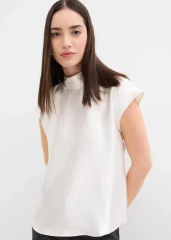 bonprix Bekleidung·Jacken & Mäntel|Blusen & Tuniken|Satin Blusentop mit halbhohem Kragen perlweiß