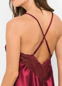 bonprix Wäsche·Corsagen & Negligés|Wäsche·Dessous|Satin Negligé dunkelrot