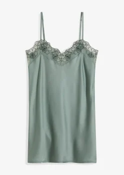 bonprix Wäsche·Corsagen & Negligés|Wäsche·Dessous|Satin Negligé mit floraler Stickerei graugrün