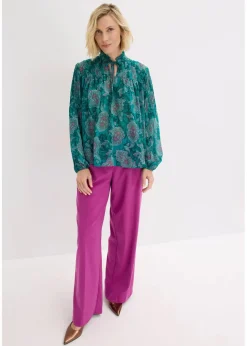 bonprix Bekleidung·Jacken & Mäntel|Blusen & Tuniken|Satin Tunika mit Biesen dunkelsmaragd/dunkelfuchsia paisley