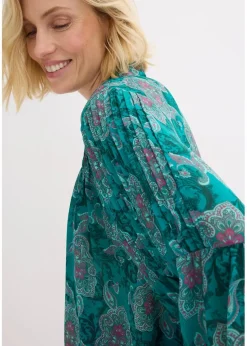 bonprix Bekleidung·Jacken & Mäntel|Blusen & Tuniken|Satin Tunika mit Biesen dunkelsmaragd/dunkelfuchsia paisley