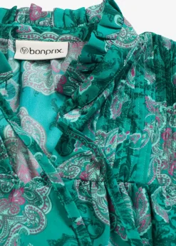 bonprix Bekleidung·Jacken & Mäntel|Blusen & Tuniken|Satin Tunika mit Biesen dunkelsmaragd/dunkelfuchsia paisley