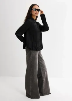 bonprix Bekleidung·Jacken & Mäntel|Blusen & Tuniken|Satinbluse aus Viskose-Mix schwarz