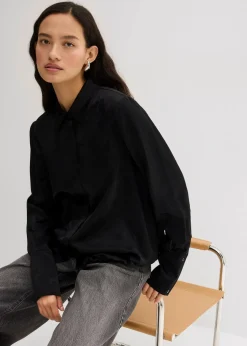 bonprix Bekleidung·Jacken & Mäntel|Blusen & Tuniken|Satinbluse aus Viskose-Mix schwarz