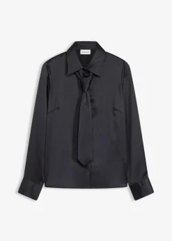 bonprix Bekleidung·Jacken & Mäntel|Blusen & Tuniken|Satinbluse mit abnehmbarer Krawatte (2-tlg.) schwarz