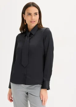 bonprix Bekleidung·Jacken & Mäntel|Blusen & Tuniken|Satinbluse mit abnehmbarer Krawatte (2-tlg.) schwarz