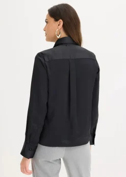 bonprix Bekleidung·Jacken & Mäntel|Blusen & Tuniken|Satinbluse mit abnehmbarer Krawatte (2-tlg.) schwarz