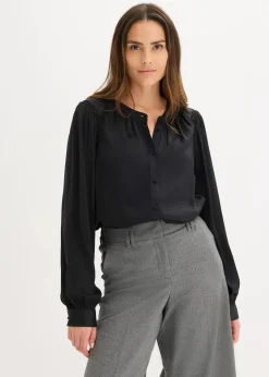 bonprix Bekleidung·Jacken & Mäntel|Blusen & Tuniken|Satinbluse mit Spitzenbändern schwarz