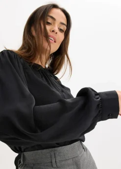 bonprix Bekleidung·Jacken & Mäntel|Blusen & Tuniken|Satinbluse mit Spitzenbändern schwarz