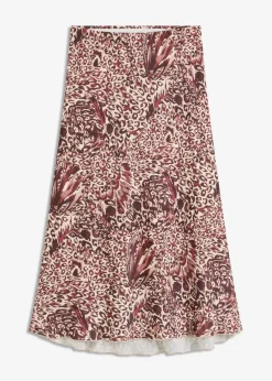 bonprix Bekleidung·Sportbekleidung|Röcke|Satin-Rock mit Struktur beige/weinrot/dunkelbraun leo bedruckt