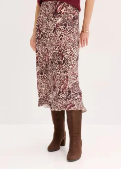bonprix Bekleidung·Sportbekleidung|Röcke|Satin-Rock mit Struktur beige/weinrot/dunkelbraun leo bedruckt