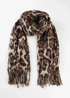 bonprix Schals & Tücher|Schuhe & Accessoires In Spezialgrößen·Tücher & Ponchos|Schal schwarz/braun leo bedruckt
