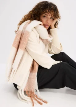 bonprix Nachhaltigere Materialien|Schuhe & Accessoires In Spezialgrößen·Tücher & Ponchos|Schal schokosorbet/wollweiß kariert