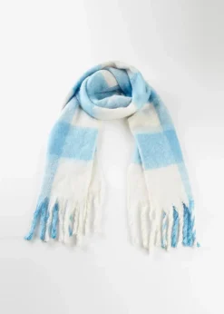 bonprix Nachhaltigere Materialien|Schuhe & Accessoires In Spezialgrößen·Tücher & Ponchos|Schal brilliantblau/wollweiß kariert