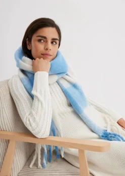 bonprix Nachhaltigere Materialien|Schuhe & Accessoires In Spezialgrößen·Tücher & Ponchos|Schal brilliantblau/wollweiß kariert