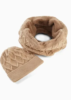 bonprix Mützen, Caps & Hüte|Schals & Tücher|Schal und Mütze (2-tlg.Set) hellbraun