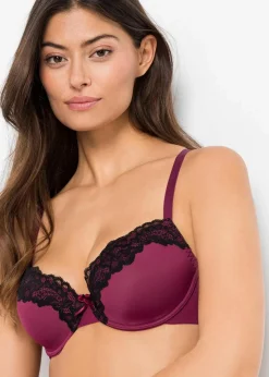 bonprix Große Cups D-H|Nachhaltigere Materialien|Schalen BH (3er Pack) hellbraun/schwarz + schwarz/schwarz + beere/schwarz