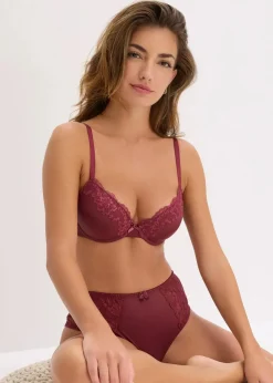 bonprix Große Cups D-H|Nachhaltigere Materialien|Schalen BH (3er Pack) burgunderrot+dunkelbraun+weiß