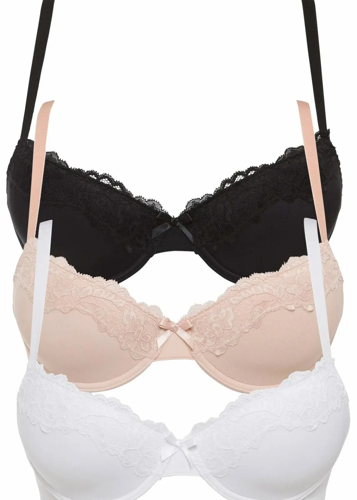 bonprix Große Cups D-H|Nachhaltigere Materialien|Schalen BH (3er Pack) schwarz + weiß + mattbeige