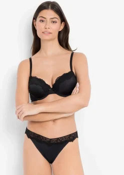 bonprix Große Cups D-H|Nachhaltigere Materialien|Schalen BH (3er Pack) schwarz + weiß + mattbeige