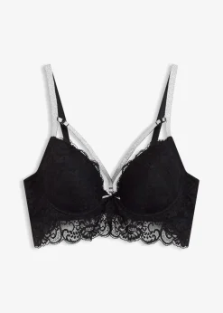 bonprix Große Cups D-H|Nachhaltigere Materialien|Schalen-BH mit abnehmbaren glitzernden Trägern schwarz/silber