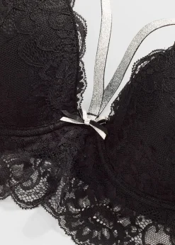 bonprix Große Cups D-H|Nachhaltigere Materialien|Schalen-BH mit abnehmbaren glitzernden Trägern schwarz/silber