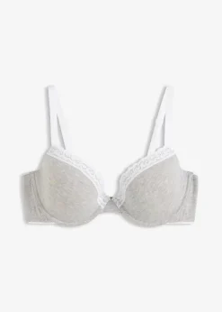bonprix Große Cups D-H|Nachhaltigere Materialien|Schalen-BH mit Bügel mit Baumwolle und Spitze hellgrau meliert/weiß