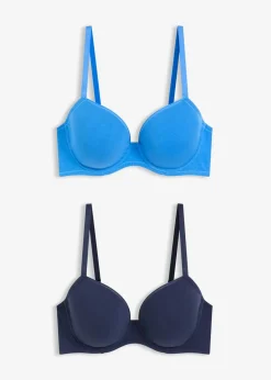 bonprix Wäsche·Baumwollunterwäsche|Nachhaltigere Materialien|Schalen-BH mit Bügel mit Bio-Baumwolle (2er Pack) dunkelblau + gletscherblau