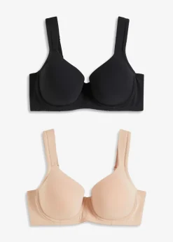 bonprix Große Cups D-H|Nachhaltigere Materialien|Schalen-BH mit Bügel mit Bio-Baumwolle (2er Pack) schwarz + mattbeige