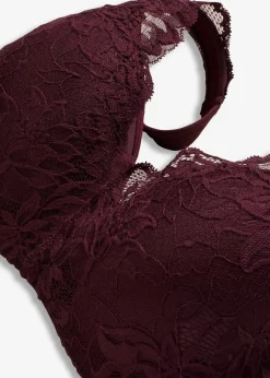 bonprix Große Cups D-H|Nachhaltigere Materialien|Schalen-BH mit gepolsterten Trägen und zarter Spitze weinrot
