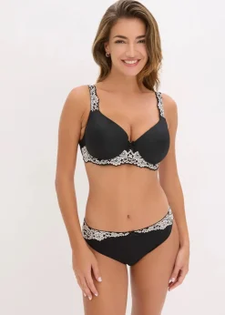 bonprix Wäsche·Dessous|Wäsche·Große Cups D-H|Schalen-BH mit gepolsterten Trägern schwarz/wollweiß