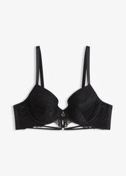 bonprix Große Cups D-H|Nachhaltigere Materialien|Schalen-BH mit zarter Spitze schwarz