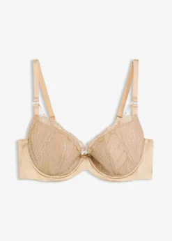 bonprix Große Cups D-H|Bhs|Schalen-BH mit zarter Stickerei und abnehmbaren Ketten-Accessoire saharabeige