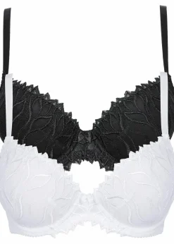 bonprix Große Cups D-H|Bhs|Schalen-BH mit zarter Stickerei (2er Pack) schwarz + weiß