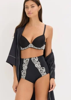 bonprix Große Cups D-H|Nachhaltigere Materialien|Schalen-BH mit zweifarbiger Spitze schwarz/wollweiß