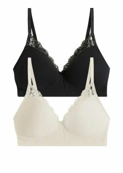 bonprix Wäsche·Baumwollunterwäsche|Wäsche·Große Cups D-H|Schalen-BH ohne Bügel mit Bio-Baumwolle (2er Pack) schwarz + kieselbeige