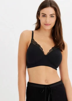 bonprix Wäsche·Baumwollunterwäsche|Wäsche·Große Cups D-H|Schalen-BH ohne Bügel mit Bio-Baumwolle (2er Pack) schwarz + kieselbeige