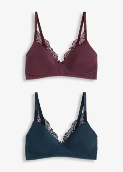 bonprix Große Cups D-H|Nachhaltigere Materialien|Schalen-BH ohne Bügel mit Bio-Baumwolle (2er Pack) intensivblau + weinrot