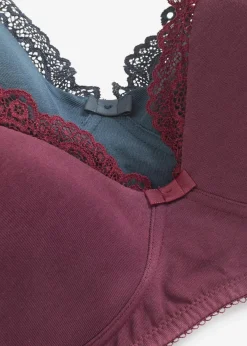 bonprix Große Cups D-H|Nachhaltigere Materialien|Schalen-BH ohne Bügel mit Bio-Baumwolle (2er Pack) intensivblau + weinrot