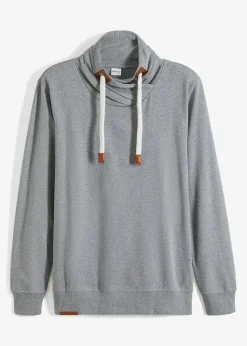 Schalkragen-Sweatshirt mit Lederimitat Details|bonprix Sale
