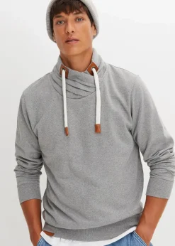 Schalkragen-Sweatshirt mit Lederimitat Details|bonprix Sale