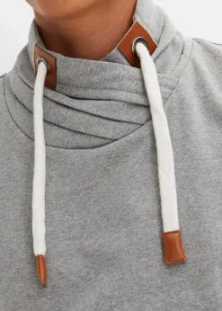 Schalkragen-Sweatshirt mit Lederimitat Details|bonprix Sale