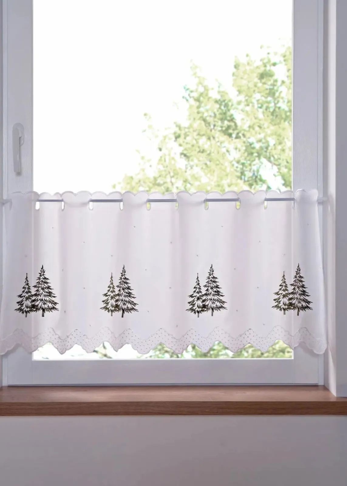 bonprix Scheibengardinen|Weihnachtsdeko & -Textilien·Gardinen|Scheibengardine mit Tannenbaum Stickerei weiß/grün