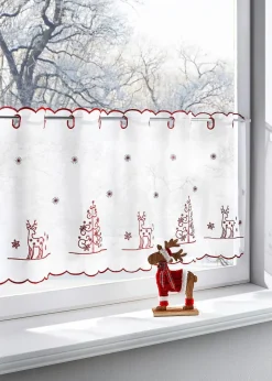 bonprix Scheibengardinen|Weihnachtsdeko & -Textilien·Gardinen|Scheibengardine mit Tannenbaumstickerei weiß/rot
