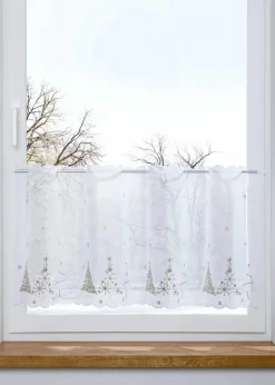 bonprix Scheibengardinen|Weihnachtsdeko & -Textilien·Gardinen|Scheibengardine mit weihnachtlicher Stickerei weiss