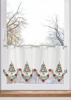 bonprix Scheibengardinen|Weihnachtsdeko & -Textilien·Gardinen|Scheibengardine mit weihnachtlicher Stickerei weiß/grün/rot