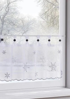 bonprix Scheibengardinen|Weihnachtsdeko & -Textilien·Gardinen|Scheibengardine mit winterlicher Stickerei weiß/silber